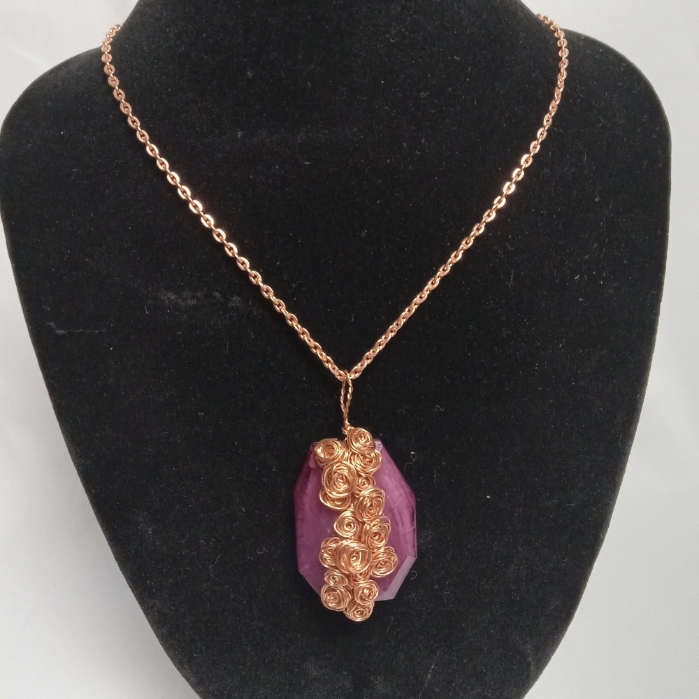 Hand Crafted Purple and Rose Gold Pendant Necklace